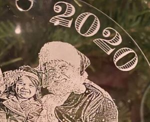 Santa and boy acrylic ornament