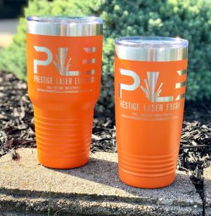 2 engraved orange insulated tumblers