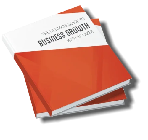 Business Growth Guide Image of stacked books titled 'The Ultimate Guide to Business Growth with AP Lazer.'