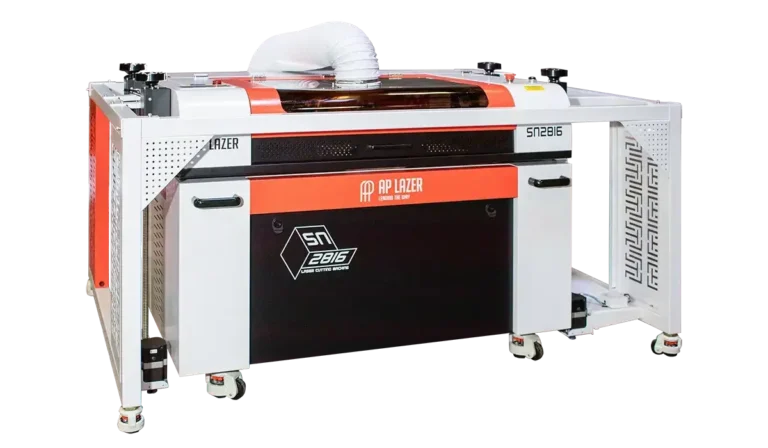 AP Lazer SN2816LR laser engraving machine with open architecture design and lowrider platform for engraving large and heavy objects.